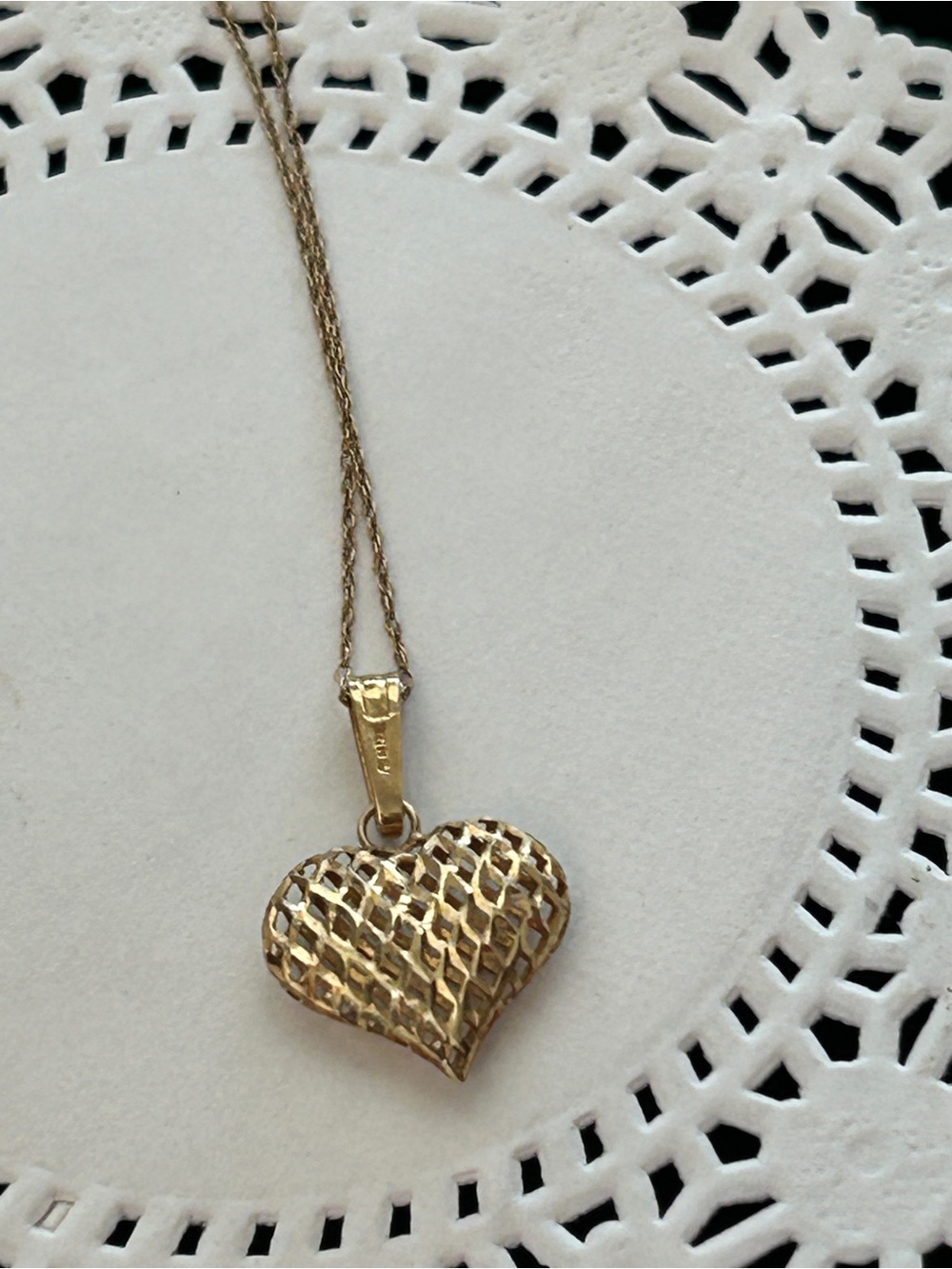 Signed 14k Gold Michael Anthony Open Weave Heart Pendant & Necklace - Vintage